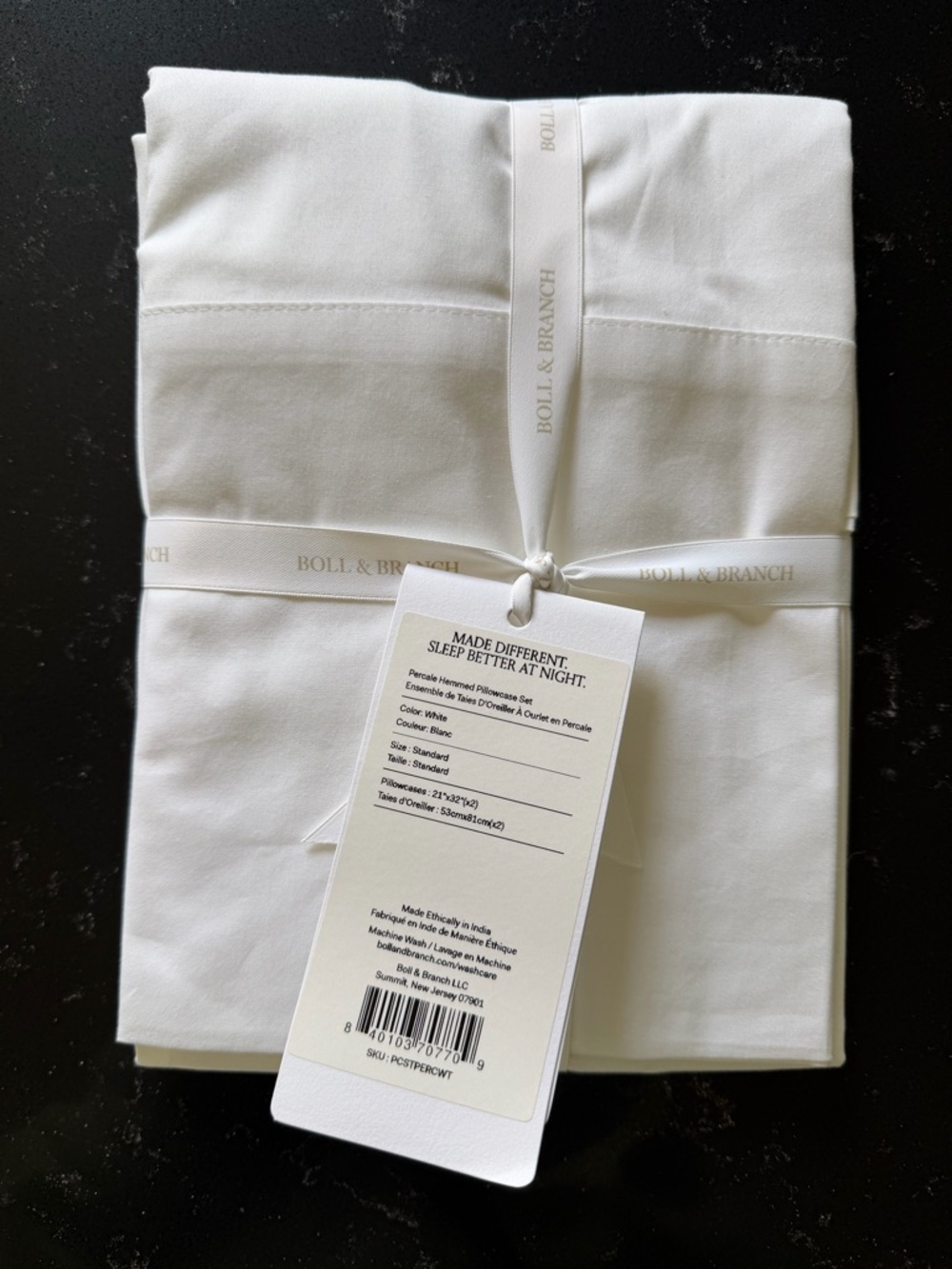 Boll & Branch White Percale Hemmed Pillowcase Set White - NWT - Picture 2 of 3